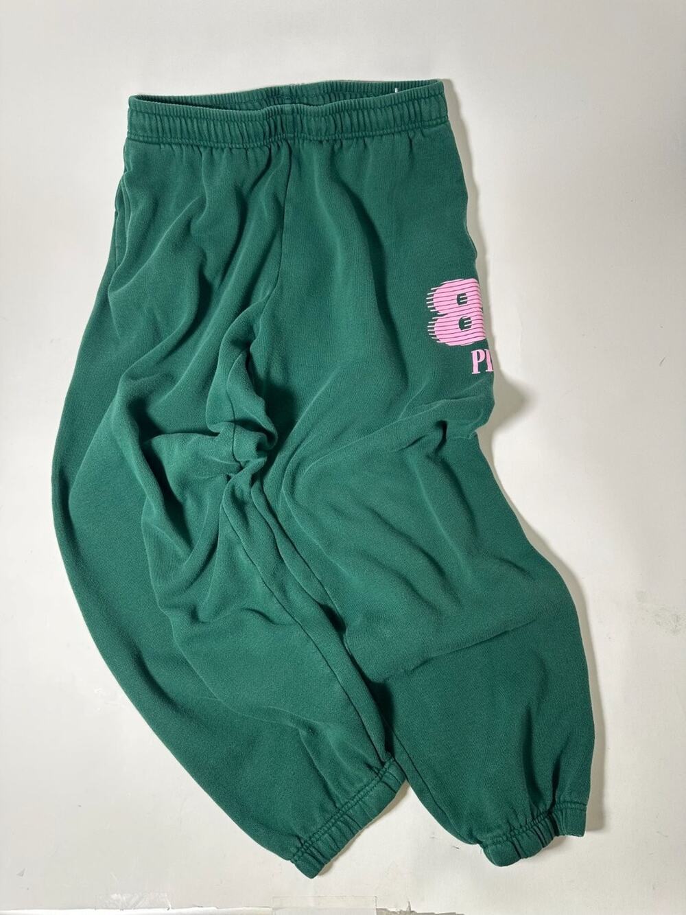 Victoria's Secret PINK Nation 86 Sweatpants Women's L Green Joggers Cuffed